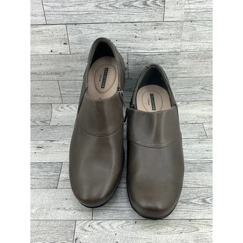 Clarks Collection Emslie Craft Grey Leather Ankle Booties Block Heel Women 10M